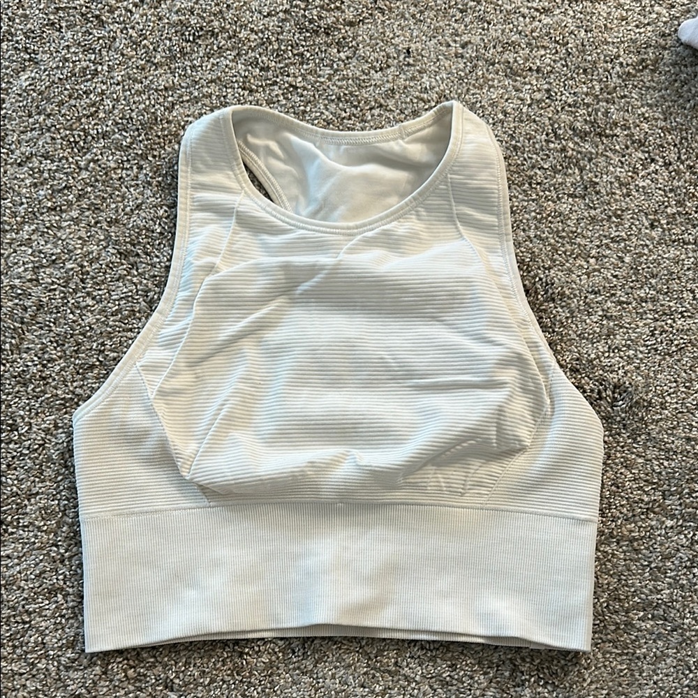 White Ribbed High Neck Sports Top